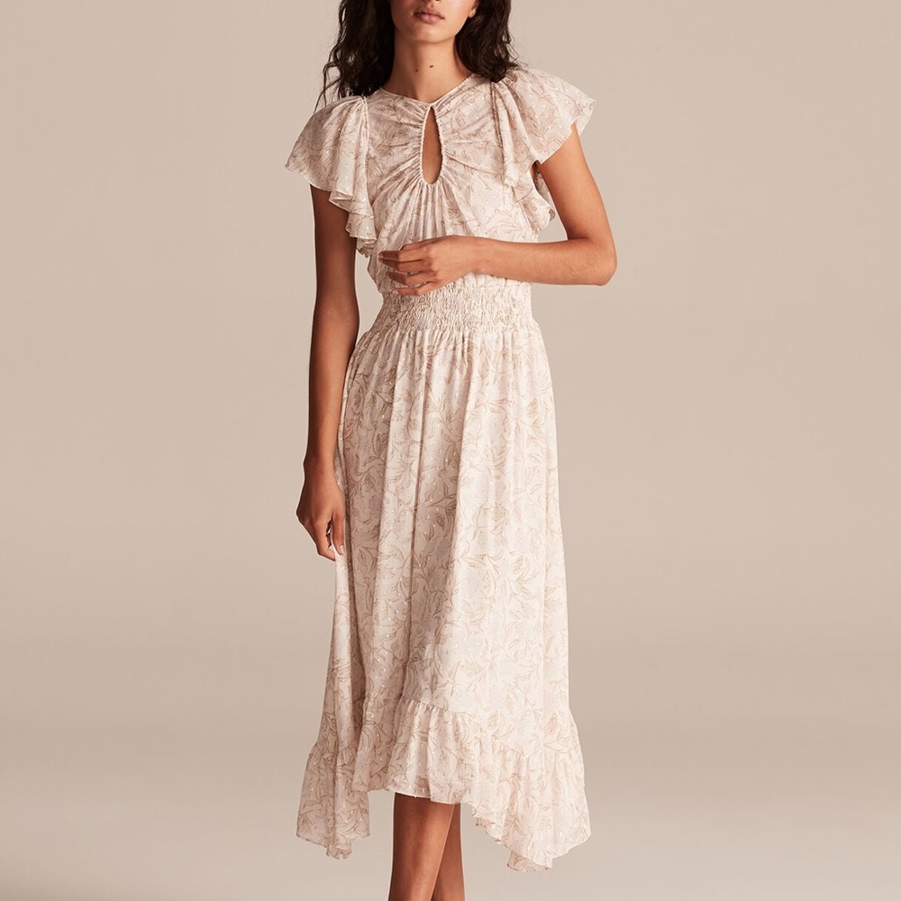 Rebecca Taylor Zadie Smocked Floral Metallic Dress